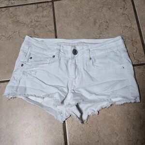 American Eagle Shortie Distressed Cutoff Shorts Size 4 White Stretch Y2K